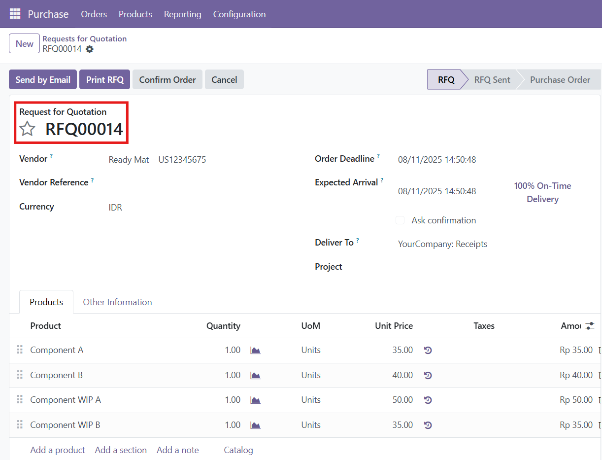 Create RFQ to generate Sequence RFQ