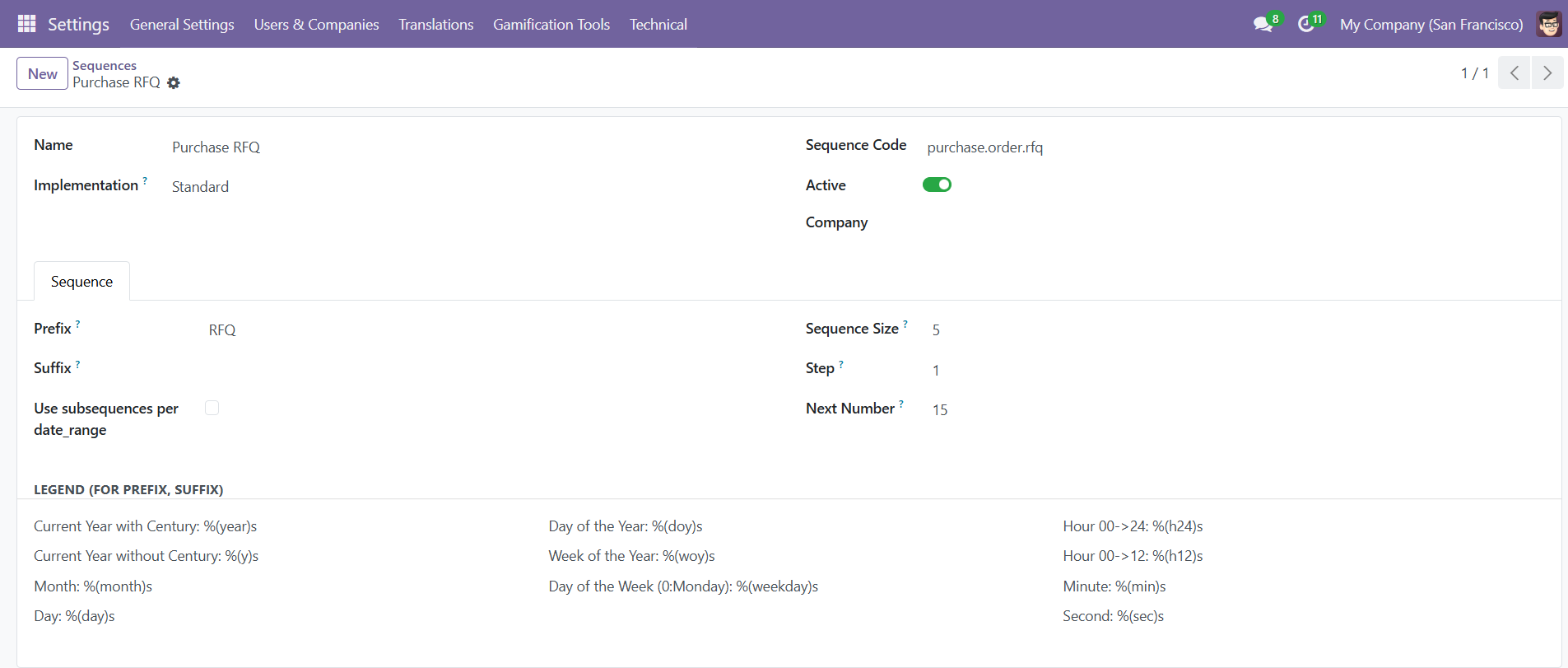Sequence configuration